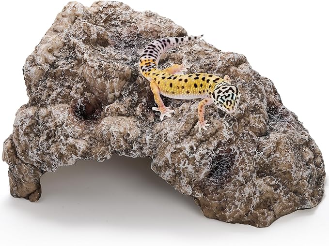 TOPZEA Reptile Hide Cave, Large Resin Bearded Dragon Hideout Rock Caves Snake Hide, Natural Terrarium Habitat Decor Ornament for Leopard Gecko Lizard Turtle Frog, Amphibian Tank Accessories