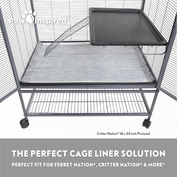 Paw Inspired Disposable Guinea Pig Cage Liners | Bamboo Charcoal Odor Controlling | Super Absorbent Liners Pee Pads for Ferrets, Rabbits, Hamsters, and Small Animals (34x24 (Critter Nation) -12 ct)