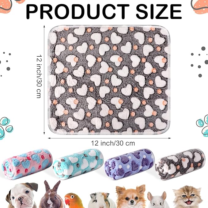 Tudomro 8 Pcs Guinea Pig Bedding Cage Liners Bulk Blankets Small Animal Flannel Throw Bedding Waterproof Absorbent Reusable Pet Pee Sleep Mat Pad Cover for Hamster Ferret(Heart,12 x 12 Inch)