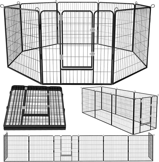 OFIKA Heavy Duty Metal Dog Playpen for Medium/Small Animals, 8 Panels 40”Height x 27" Width, Dog Fence Exercise Pen with Doors, Pet Puppy Outdoor Playpen Pen for Outdoor, Indoor, RV, Camping, Yard