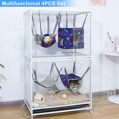 Glittme Ferret Hammock 4 Pack Ferrets Cage Accessories Washable Rat Hammock on Ferrets Cage Soft Guinea Pig hammocks for Rat, Sugar Glider, Squirrel, Guinea Pig