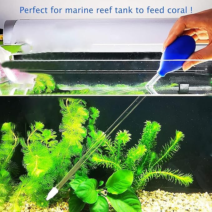 KABASI 4 in 1 Aquarium Coral Feeder Kit, 2PCS Coral SPS HPS Coral Feeder with 2PCS Tweezers, Long Arcylic Marine Reef Aquarium Syringe Liquid Fertilizer HPS Tube for Reef/Anemones/Eels/Lionfish