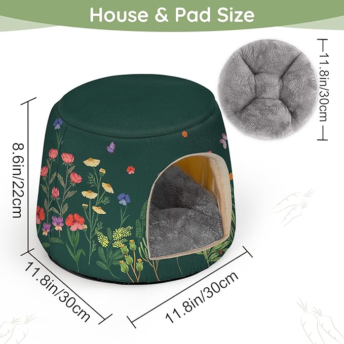 Glittme Guinea Pig Hideout, 2 in 1 Guinea Pig Bed with Removable Pad, Washable Bunny Bed, Foldable Guinea Pig Accessories for Guinea Pig Cages, Guinea Pig, Bunny, Hamster, Hedgehog, Rabbit, Forest