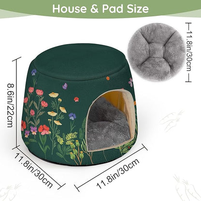 Glittme Guinea Pig Hideout, 2 in 1 Guinea Pig Bed with Removable Pad, Washable Bunny Bed, Foldable Guinea Pig Accessories for Guinea Pig Cages, Guinea Pig, Bunny, Hamster, Hedgehog, Rabbit, Forest