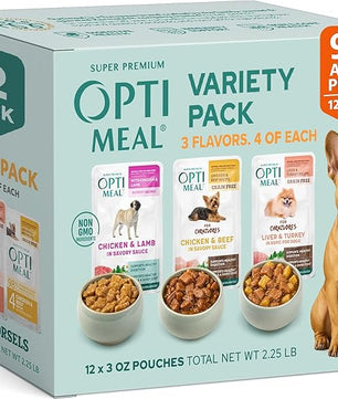 Optimeal Wet Dog Food Variety Pack - Grain Free Recipe High Protein Tender Morsels in Aspic Made with Natural Ingredients for Adult Small Breed Dogs, Premium Nutrition Pouches - 3oz Pouch (Pack of 12)