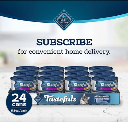 Blue Buffalo Tastefuls Wet Cat Food Paté, Made with Natural Ingredients, Beef Entrée, 5.5-oz Cans (24 Count)