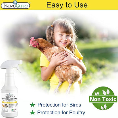 Premo Guard Poultry Spray - 32 oz - Kill Scaly Leg, Mites, Fleas, Lice, & Other Pest on Chickens and in Coops - Natural Plant Based Oils for Control, & Prevention - Family Safe with No Egg Withdrawl