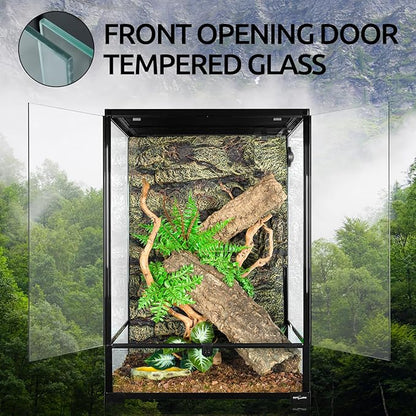 REPTIZOO 90 Gallon Reptile Terrarium 24" x 24" x 36" Large Glass Reptile Tank, Tall Terrarium with Front Opening Door and Top Screen Ventilation Easy Assembly Habitat Tank