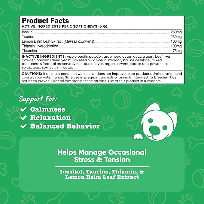 Nutricost Pets Calming Support Soft Chews for Dogs (Beef Flavored) 60 Soft Chews - Helps Manage Occasional Stress & Tension, NASC Certified