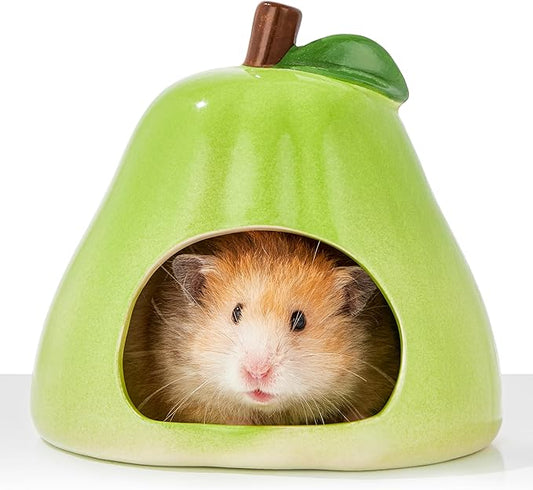 BUCATSTATE Hamster Hideout Ceramic, Pear Shape Hamster House and Habitats Cool Bed, Ideal for All Season Dwarf Hamster, Gerbil, Mice, Golden Bear (Green-Large)