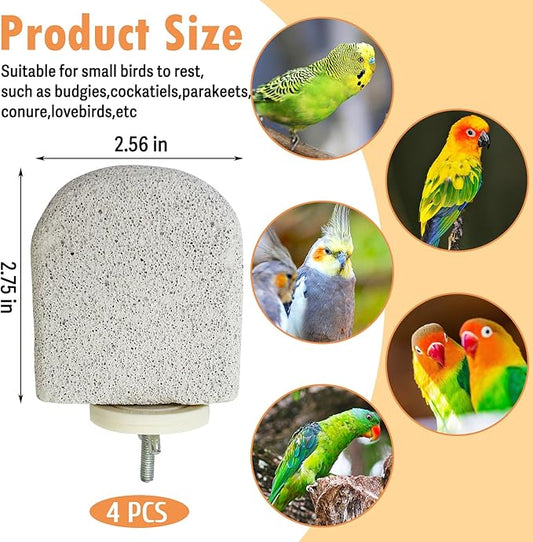 PINVNBY 4 PCS Bird Perch Stands Parrot Calcium Perch Beak Grinding Stone Foot Claws Trimmer Parakeet Platform Parrot Chewing Toys for Small Medium Cockatiel Conure Lovebird Finch