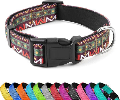 Reflective Dog Collar, Adjustable Soft Neoprene Padded Nylon Pet Collars with Buckle for Puppy and Small Dogs, Cats, Retro Geometric Flowers,XL