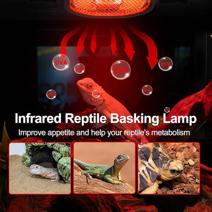 REPTI ZOO G9 Reptile Infrared Heat Lamp Combo Kit- 50W UVA Basking Red Bulb & Low Profile Tank Hood for Bearded Dragons Turtles Lizards Geckos | Terrarium Heating Lamp Spot Light with Safety Mesh