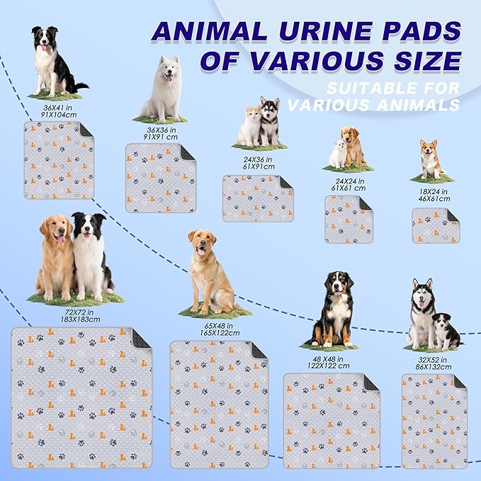 Washable Pee Pads for Dogs, 1 Pack Absorbent Reusable Training Dog Pads Pet Puppy Pads, Non-Slip Potty Pads for Whelping, Playpen, Crate, Bed, Orange, 63"x63"