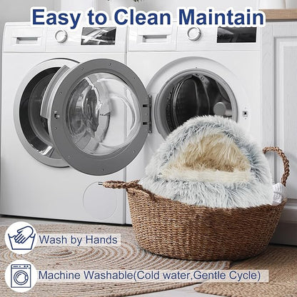 Soothing Guinea Pig Hideout, Doughnut Guinea Pig Bed with Hooded Cover, Washable Hamster Rabbit Bunny Bed, Washable Round Cave Beds for Small Animal Bunny Rabbit Hideout (Grey)