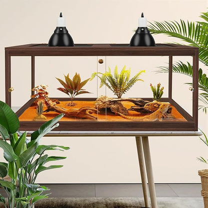 PROLEE Bearded Dragon Tank,81 Gallon Reptile Tank with Meatl Mesh Roof and Front Sliding Door, Anti-Scratch Lizard Tank,Spacious Reptile Enclosure for Snakes,Lguanas, Chameleons(Walnut)