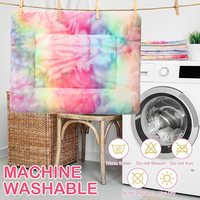 Haull 4 Pcs Waterproof Guinea Pig Bedding Winter Guinea Pig Bed Plush Cage Liners Soft Dog Cat Mat Reversible Winter Cozy Animal Pee Pad Hamster Bed Mat for Bunny(Tie Dyed,13 x 18.5 Inch)