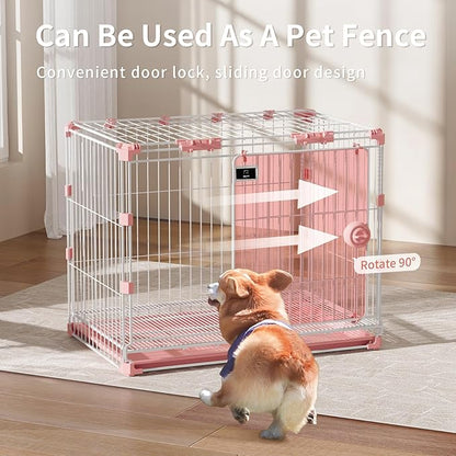 Dog Crate for Medium Dogs,30 inch Metal Dog Kennel Indoor Wire Dog Cage with Sliding Door and Removable Tray,Open Top Pet Crate for Medium,Pink