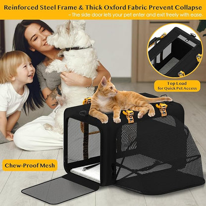 PAWZIDEA Expandable Pet Carrier with Wheels, 24"x16"x16" Large Cat Carrier for 2 Cats, Soft-Sided Dog Travel Crate for Small Medium Dog, Collapsible Rolling Travel Bag w/Telescopic Handle, Chew-Proof