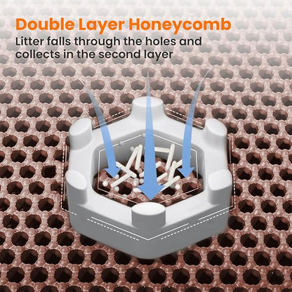 Cat Litter Mat, 24x18 Inches Large Double Layer Honeycomb Cat Litter Trapping Mat, Non Slip Waterproof Urine Proof Cat Litter Box Mat for Floor, Kitty Litter Rug, Cat Supplies, Brown