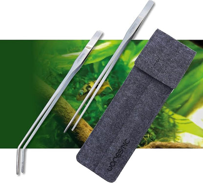 2 Pcs 10.6 Inches Heavy Duty Reptile Feeding Tongs, Long Aquarium Tweezers, Straight and Curved Long Tweezers for Aquarium and Terrarium