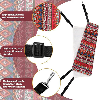 2 Pieces Reversible Cat Hanging Hammock Soft Breathable Pet Cage Hammock with Adjustable Straps and Metal Hooks Double Sided Hanging Bed for Small Dogs Rabbits(Ethnic Pattern,L)