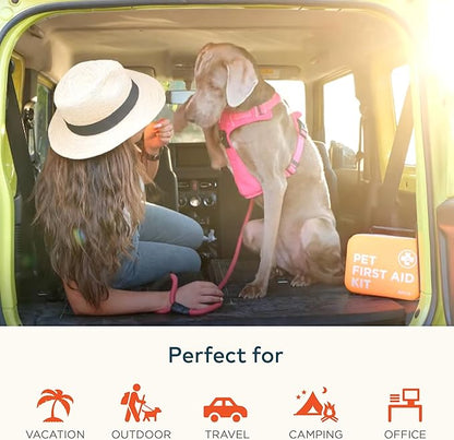 Cat & Dog First Aid Kit for Car - Pet Emergency Kit for Home Office Travel – Dog Camping Essentials with Digital Thermometer, Muzzle & Mini First Aid Pouch