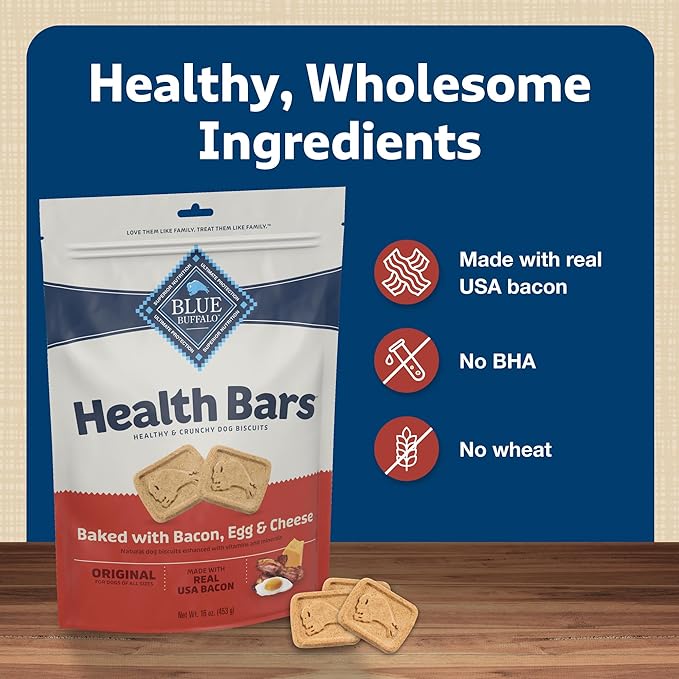 Blue Buffalo Health Bars Crunchy Dog Biscuits, Oven-Baked With Natural Ingredients, Bacon, Egg & Cheese , 16-oz Bag