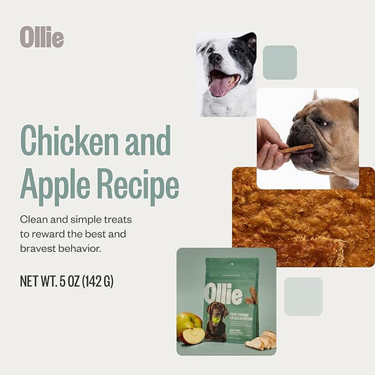Ollie Chicken and Apple Jerky Dog Treats, 5 oz Pack of 3, All Natural, Healthy Snacks, Made with Real Meat, Human Grade, for Dogs