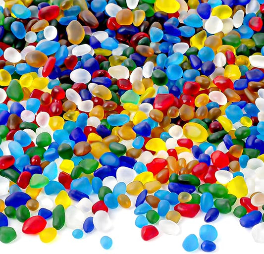 QEQEKAKA Colorful Sea Glass Stones for Crafts About 1LB (405g/14.28oz) Glass Pebbles Gemstones Bulk for Beaching Wedding DIY Decoration Aquarium Turtle Tank Vase Filler