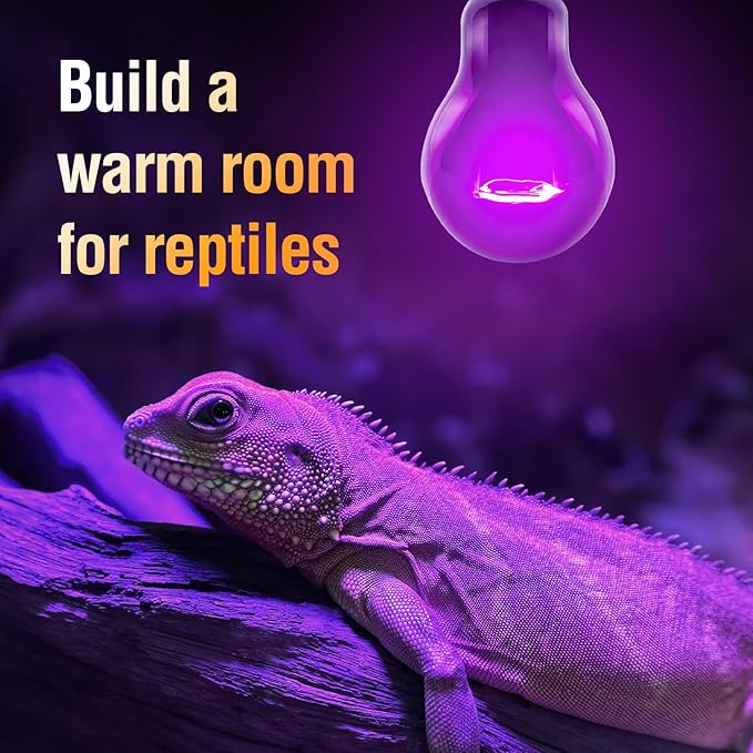 Leoterra Night Heat Lamp for Reptiles 2PACK 50W Heat Bulb Black Night Heat Light for Reptiles,120V E26 Base for Lizard Bearded Dragon Leopard Snake Turtle,Easy to Install and Replace