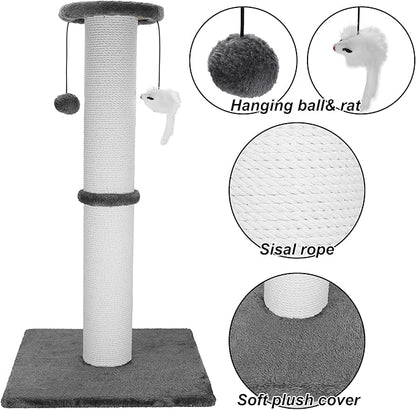 Cat Scratching Post 34 Inches Heavy Duty and Thicker Cat Scratching Post Sisal Rope with Hanging Ball and Mice Scratching Post for Indoor Cats and Adult(Grey)