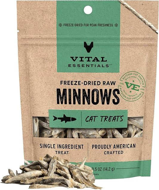 Vital Essentials Minnows Cat Treats, 0.5 oz | Freeze-Dried Raw | Single Ingredient | Grain Free, Gluten Free, Filler Free