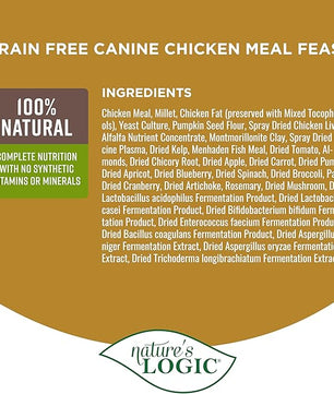 Nature's Logic Grain-Free Dry Dog Food - All-Natural, High Protein, No Synthetic Vitamins/Minerals - Gluten Free - Supports Healthy Digestion - All Breeds & Ages - Chicken Meal Feast, 25lbs