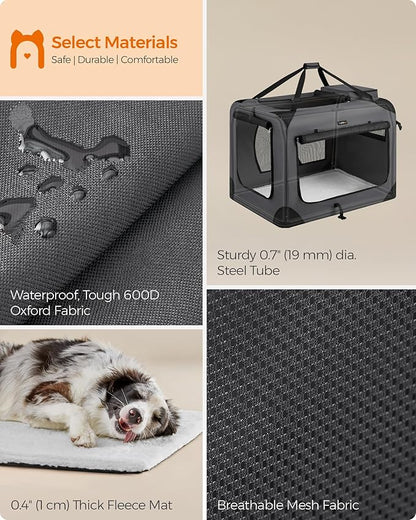 Feandrea 36 Inches Collapsible Soft Dog Crate, Portable Travel Dog Crate for Indoor and Outdoor Use, Dog Carrier Kennel with Safety Zippers, for Living Room, Car, Travelling, Camping, Gray UPDC90G01