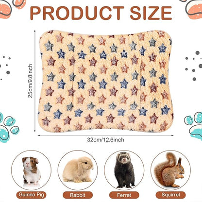 Haull 4 Pcs Waterproof Guinea Pig Bedding Winter Guinea Pig Bed Plush Cage Liners Soft Dog Cat Mat Reversible Winter Cozy Animal Pee Pad Hamster Bed Mat for Bunny(Star,13 x 10 Inch)
