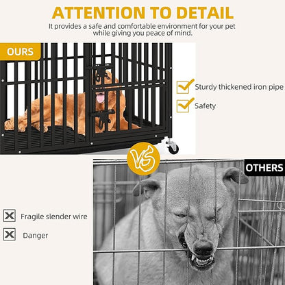 DWVO Heavy Duty Dog Crate, 38 Inch Escape-Proof Dog Cage Indoor Kennel for Medium Small Dogs with Lockable Wheels, 3-Door Design, High Anxiety Dogs Crate with Removable Trays