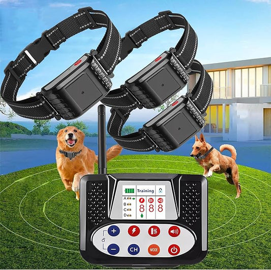 Wireless Dog Fence & Dog Training Collar 2 in 1, Electric Pet Boundary Container with Remote, Waterproof Receiver, Vibrate/Shock, Safe Effective, Stubborn Dog Fence System for Yard,for3dogs