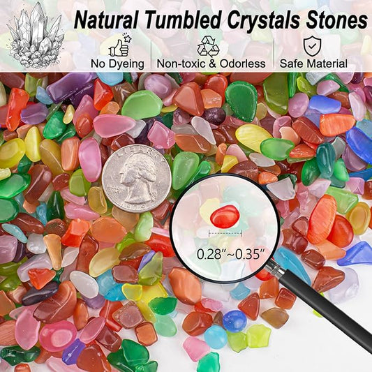 0.5 Lb/230g Multicolor Cat Eye Stones Pebbles Polished Aquarium Rocks Gravel, 7-9mm Natural Gemstones Tumbled Chips Bulk for Aquarium, Vase Fillers, Succulent Plants Decor