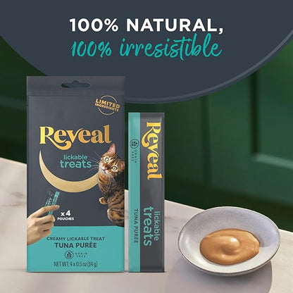 Reveal Natural Lickable Purée Cat Treats, Grain Free and Made with Limited Ingredients, Tuna Recipe Squeeze Up Cat Treats (40 x 0.5 oz Sachet Multipack)