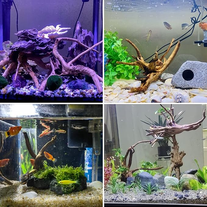 kathson 4Pcs Aquarium Driftwood, 3.5"-7" Small Natural Wood Driftwood Tree Fish Tank Decoration Assorted Branches Ornament for Fish, Shrimp, Aquatic Animals Play