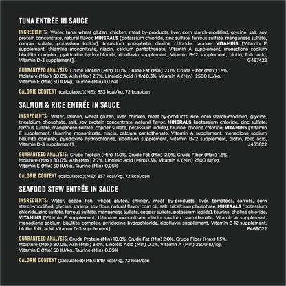 Purina Pro Plan High Protein Wet Cat Food Variety Pack, Complete Essentials Seafood Favorites - (2 Packs of 12) 3 oz. Cans