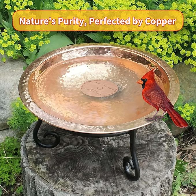 LUPING 2PCS Bird Bath Copper Disk, 99.99% Pure Copper Disk with Triple Point Support for All Season Long Outdoor Birdbaths Water Features Fountains Cleaning