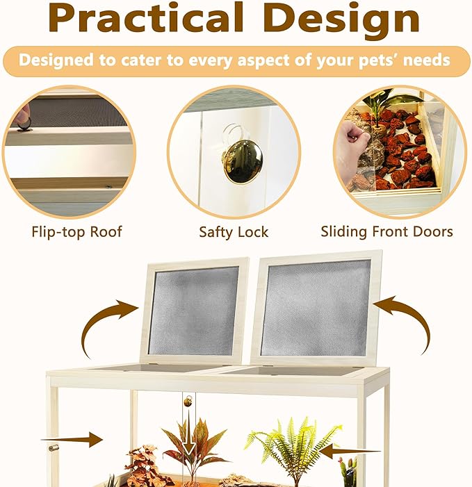 Prolee Reptile Terrarium Tank 60 Gallon Maximum, Lizard Tank Bearded Dragon Tank with Metal Mesh Roof Door, Snake Tank with Lock Design, 40" Length