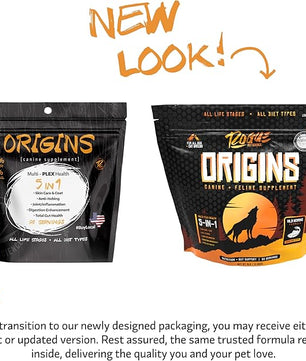 Origins 5-in-1 Dog Supplement - Powdered Food Topper w/Natural Omega 3 Fish Oil - Supports Healthy Digestion, Skin, and Coat - Helps Reduce Itching & Joint Inflammation (5 lbs)