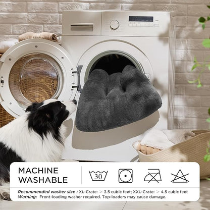 Bedsure Washable Dog Crate Bed Large Sized Dog, Comfort Fluffy Plush Pet Pillow Bed Kennel Pad with Non-Slip Bottom, Machine Washable Pet Sleeping Mat, 35"x23", Dark Gray