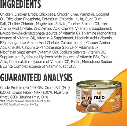Nulo Freestyle Cat & Kitten Wet Pate Canned Cat Food,Premium All Natural Grain-Free, with 5 High Animal-Based Proteins and Vitamins to Support a Healthy Immune System and Lifestyle 2.8 oz (Pack of 12)