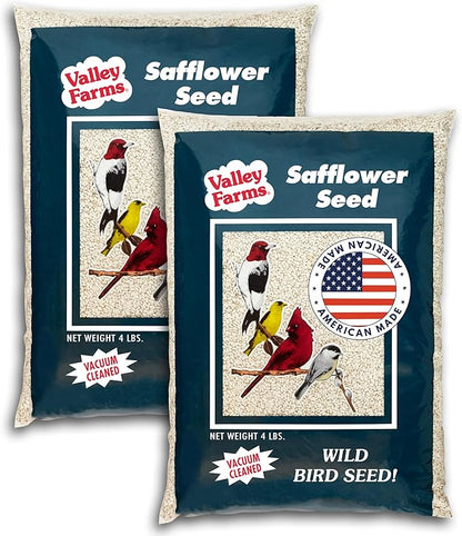 Valley Farms Safflower Seed Wild Bird Food 4 LB 2-Pack (8 LB Total) for Outside Feeders, Safflower Bird Seed for Cardinals, Grosbeaks, and Buntings, Cardinal Birdseed for Outside Feeders