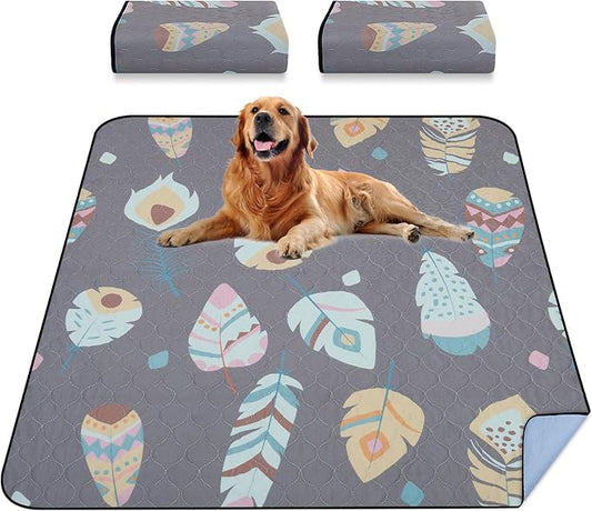 LOOBANI Washable Pee Pads for Dogs,2 Pack Ultra-Absorbent and Leak-Proof Whelping Pads, Non-Slip Reusable Puppy Waterproof Training Playpen, Crate, Housebreak-36x72(Gray) 36''x72''-2 Pack (graypad08)