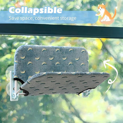 Glow in the Dark Cat Hammock with Cordless Cat Bed, 4 Strong Suction Cups, Warm Soft Zipper Cushions, Moon, Large